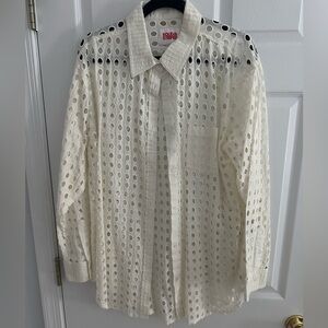 Solid and striped eyelet cotton oxford tunic